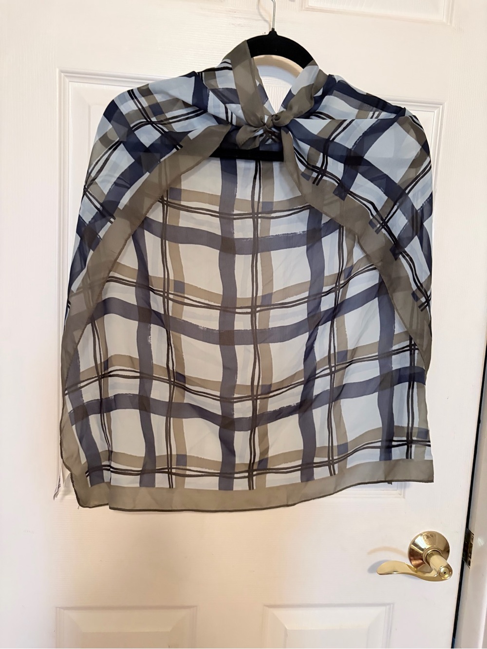 Sheer Plaid Scarf - Gray/Blue/Green